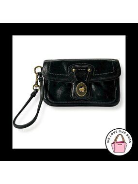 COACH LEGACY GIGI 65th Anniversary Turnlock Black Leather Stripe Wristlet Wallet